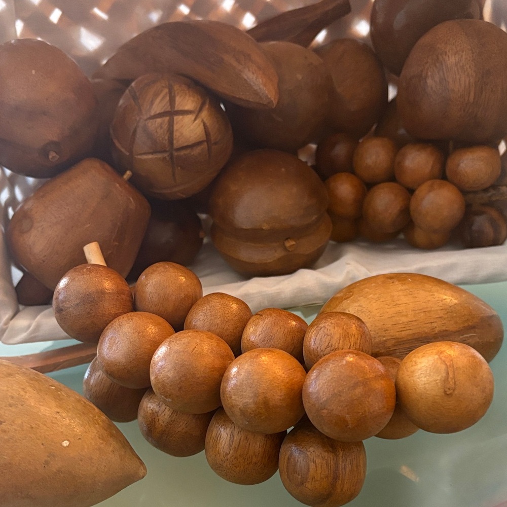 Antique tTeak Wooden Fruit Sculpture Set